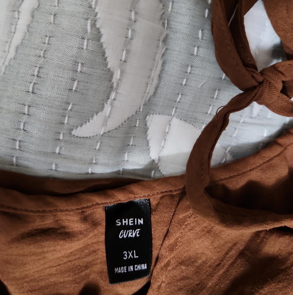 SHEIN Curve Brown Tie-Shoulder romper 3x